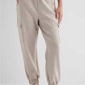 Express High Waisted Luxe Lounge Cargo Joggers Women's Size Large Sandy Beige